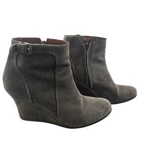 Lanvin Ankle‎ Booties Womens 6.5 (37.5) Wedge Heel Gray Suede Designer Luxury